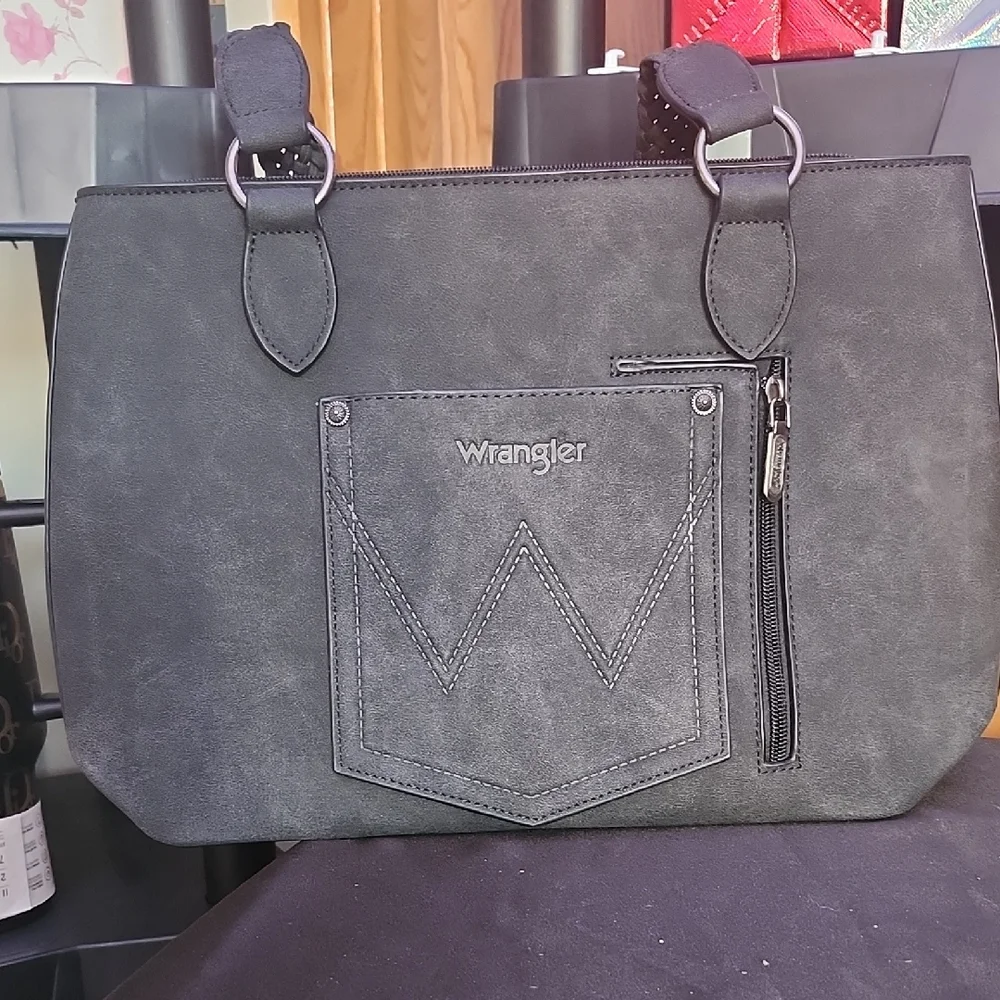 Wrangler Charcoal Gray Tote with Braided Strap - Picture 3 of 6